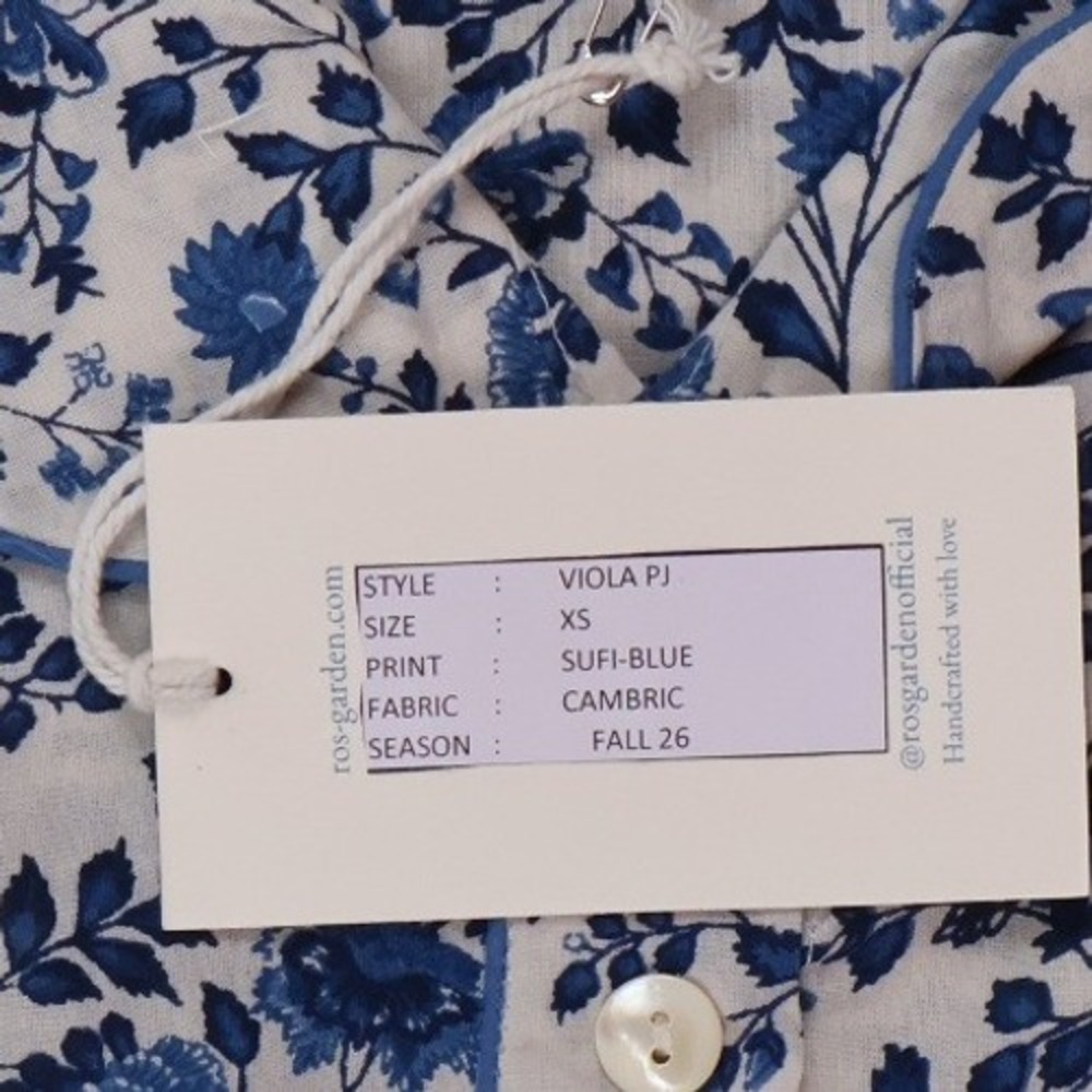 Ro's Garden Viola PJ Pajama Set Sufi-Blue Floral XS Cotton NWT - Picture 4 of 9